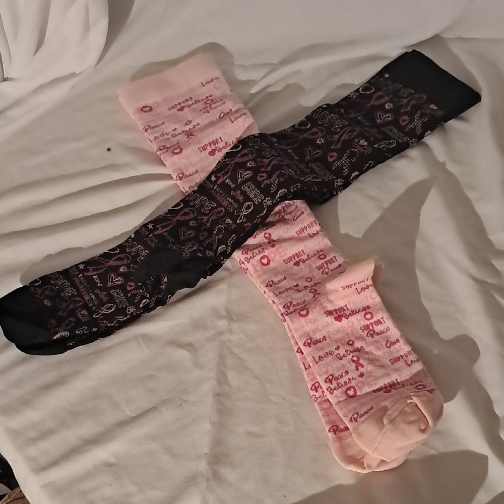 Pink and Black Awareness High Knee Socks - Picture 2 of 2